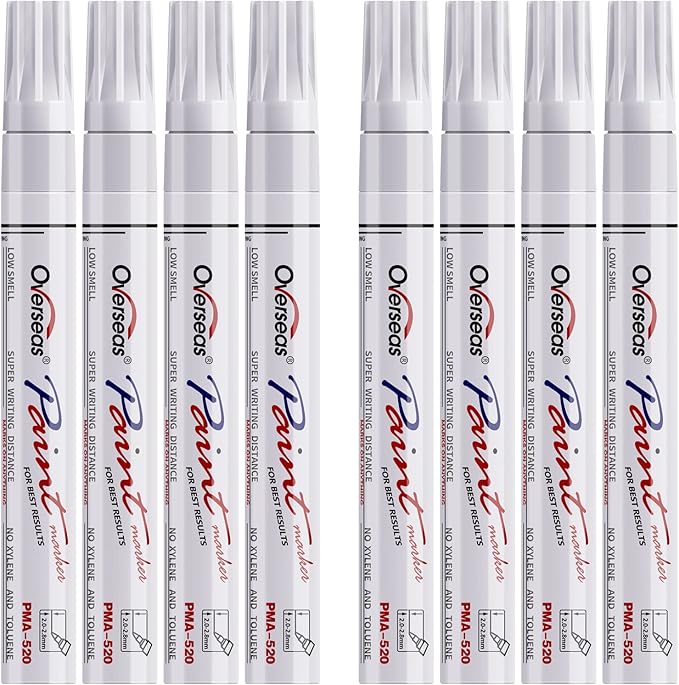 Paint Pens Paint Markers - White Permanent Markers 8 Pack, Oil Based Waterproof Quick Dry Medium Tip Marker Pen for Metal, Wood, Fabric, Plastic, Rock, Stone, Mugs, Canvas, Glass, Art Craft
