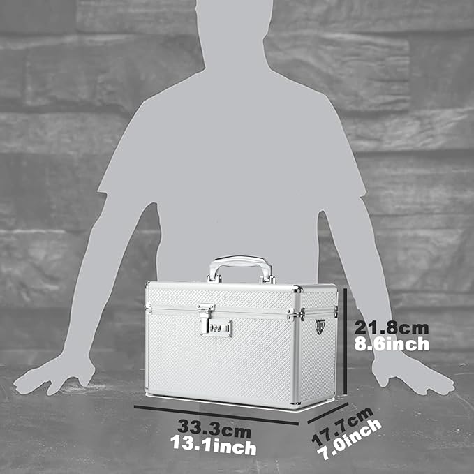 Storage Lock Box with Combination code, Lockable Medicine Storage Case, Empty First Aid Box, Security Lock Box, Multipurpose Lockbox for Home and Outdoor Use (Silver, Large)
