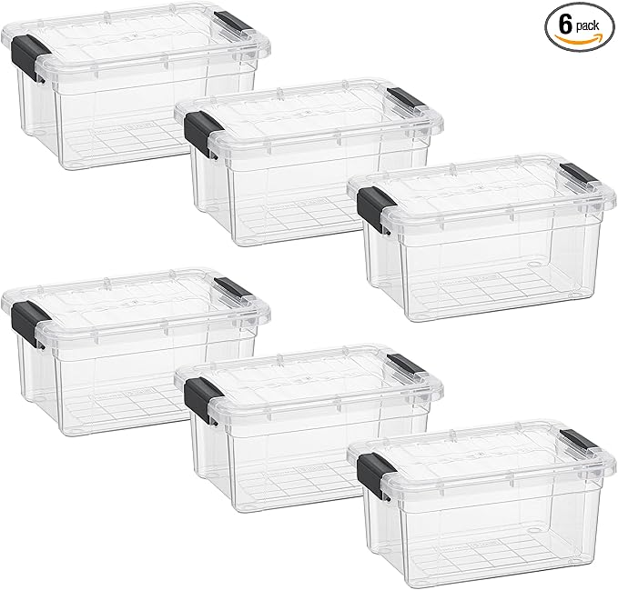 Superio Clear Storage Bins with Lids, Stackable Storage Box with Latches and Handles, Extra Small, 6 Pack 1.75 Quart