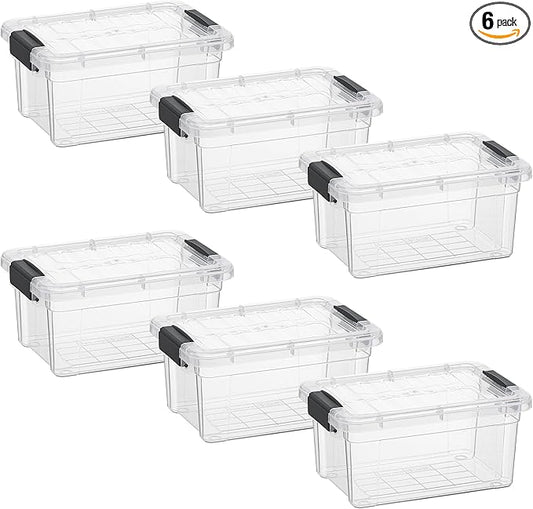 Superio Clear Storage Bins with Lids, Stackable Storage Box with Latches and Handles, Extra Small, 6 Pack 1.75 Quart