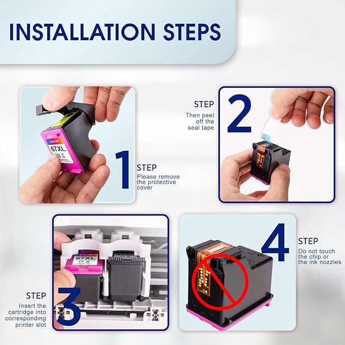 67XL 67 Ink Cartridges Black/Color Combo Pack Compatible for HP Ink 67 67XL Printer Ink Works with Envy 6455e 6400 6155e 6055e 6000 Deskjet 4255e 4155e 4100e 2755e 2700 (Black, Color) 2Pack