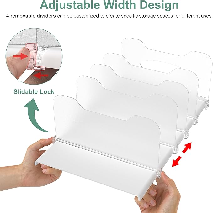 Freezer Organizer 12” Visible Fridge Organizer Rack with Removable Dividers and Handles, Freely Adjustable, Fits Refrigerator Frozen Meals, Lunch Meat Box, Cheeses(White)