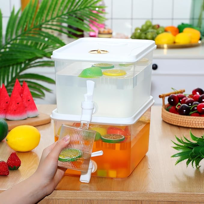 Domensi 2 Pack 1.5 Gallon Drink Dispenser for Fridge with Spigot Water Dispenser Leak Proof Lids Filter Screen Beverage Juice Container Sealed Plastic Lemonade Milk Cold Hot Drink Tea Jug for Party