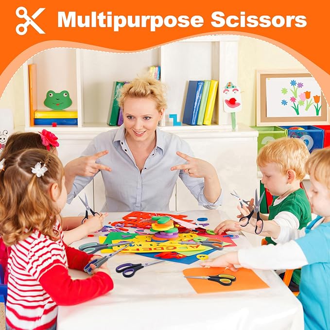 Scissors for Office School Supplies, Hnncugty 8" Scissors All Purpose Bulk Set of 24-Pack, Sharp Shears for Home Craft Sewing Fabric, Middle School Student Teacher Supplies, Comfort Right/Left Handed