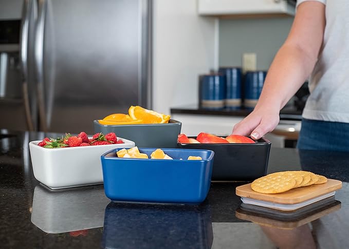 Nat & Jules Ceramic Stoneware 1/2 Pound, 2 Sticks Butter Dish with Airtight Bamboo Lid, Kitchen Accessory, Container Holder, Refrigerator Storage and Countertop Organization, Matte Navy Blue