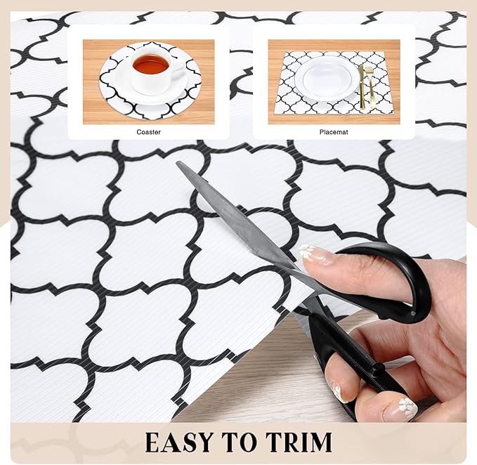 Glotoch 17.5"X 96" Shelf Liners for Kitchen Cabinets-Non Adhesive Cabinet Liners for Shelves, Waterproof Drawer Liner for Kitchen Fridge/Wire Shelf/Bathroom, Pantry, Durable, Non Slip, White And Balck