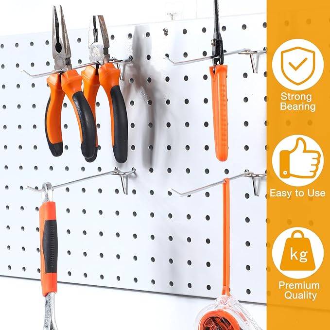 Funrous 100 Pack Peg Board Hooks Stainless Steel Pegboard Hooks Shelving Display Hanging Peg Board Holders for 1/8 and 1/4 Garage Storage Tools Organizer(6 Inch)