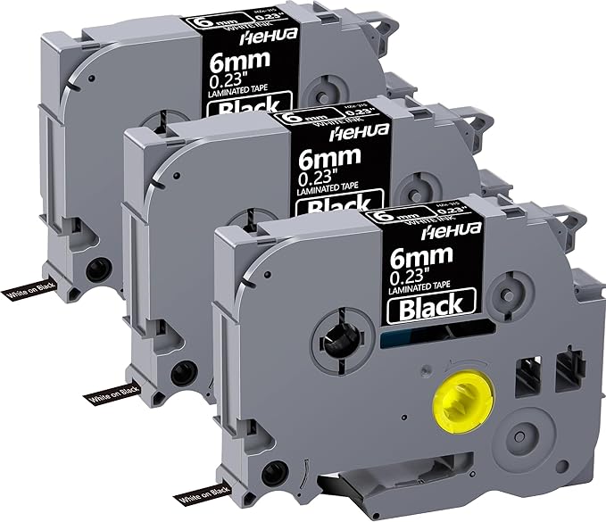 Hehua Tape Tze Tz 6mm 0.23 Laminated Black Compatible for Brother P-Touch TZe-315 TZe315 TZ-315 TZ315 Tape for Ptouch PT D200 D210 D220 D610 H110, 1/4'' x 26.2ft White on Black, 3 Pack