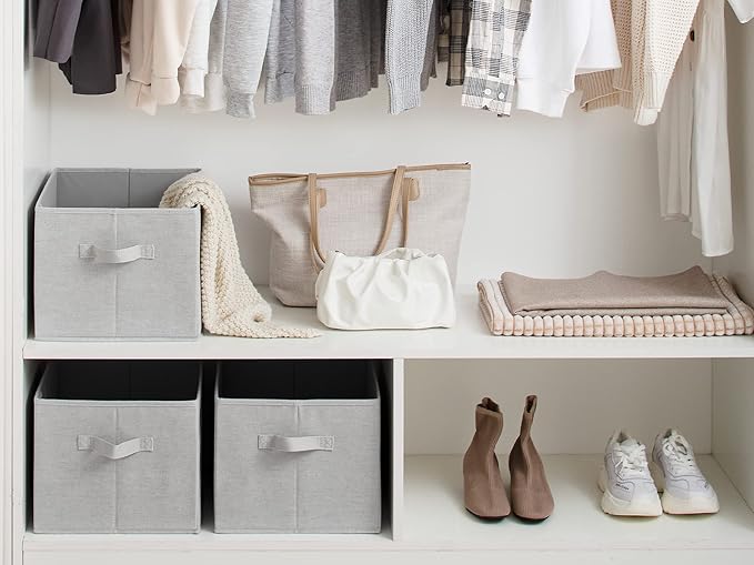 StorageWorks Storage Baskets for Shelves, Foldable Fabric Closet Storage Bins with Handles, Fabric Storage Bins Clothes Organizer, Light Grey, 3-Pack, Extra Large