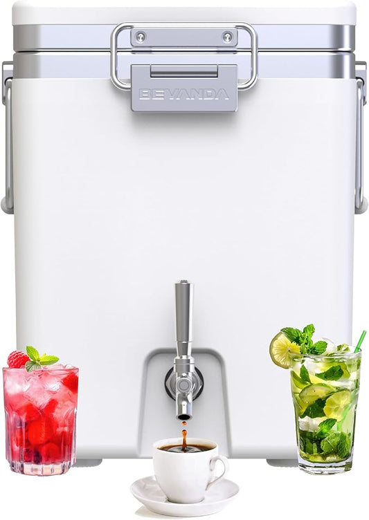 Bevanda - Sperse 5 Gallon Drink Dispenser - Large Insulated Stainless Steel Water and Beverage Dispenser - Ideal for Parties, Camping Trips, and Outdoor Events - Leakproof, Durable, Portable (White)