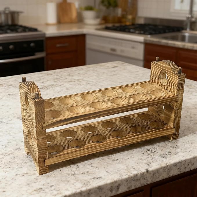 Egg Holder Countertop - Wooden Fresh Eggs Storage for Counter - Pine Wood Egg Organizer Tray Racks