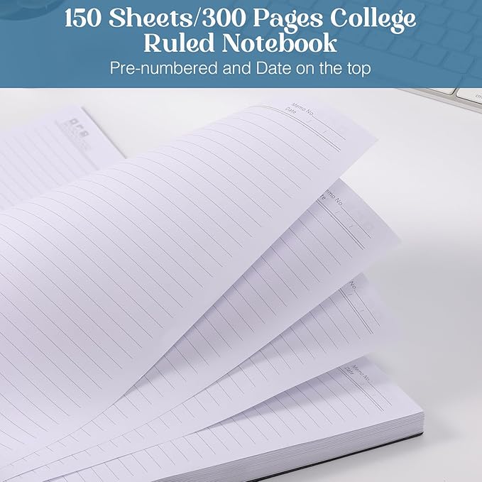 Spiral Notebook, 8.5” x 11” Notebooks for Work, 300 Numbered Pages College Ruled Notebook, Large Notebook for School with 24 Tabs, A4 Notebook Journal for Women Men, Thick Paper, Back Pocket, Pink