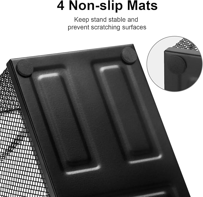 Comix Mesh Pen Pencil Holder Desk Organizer, 3 Compartment Wire Desktop Pen Pencil Cup Caddy Office Supplies Desk Accessories for Home Office School, Black