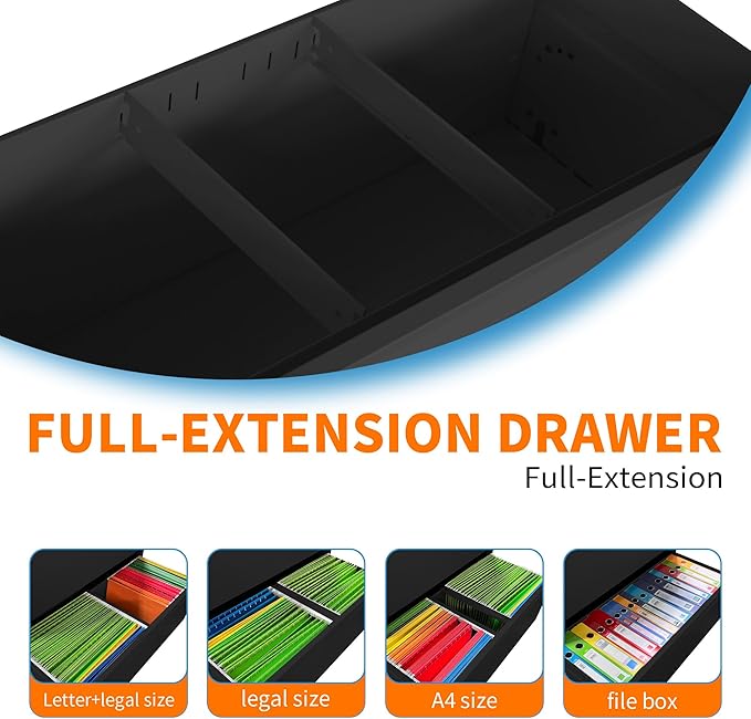 2 Drawer Locking Filing Cabinet Heavy Duty Large Metal Cabinets Black Home Office Lateral File Cabinets Wide Steel Cabinet for Legal/Letter Size File,Assembly Required