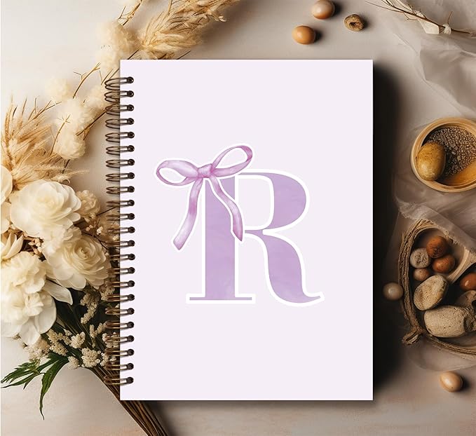 foedor Coquette Trendy Preppy Purple Bow Spiral Notebook,Initial R Journal Personalized Teen Girl Gifts,Monogrammed Gifts for Women Teen Girl,College Ruled Hardcover Spiral Notebook(purple)