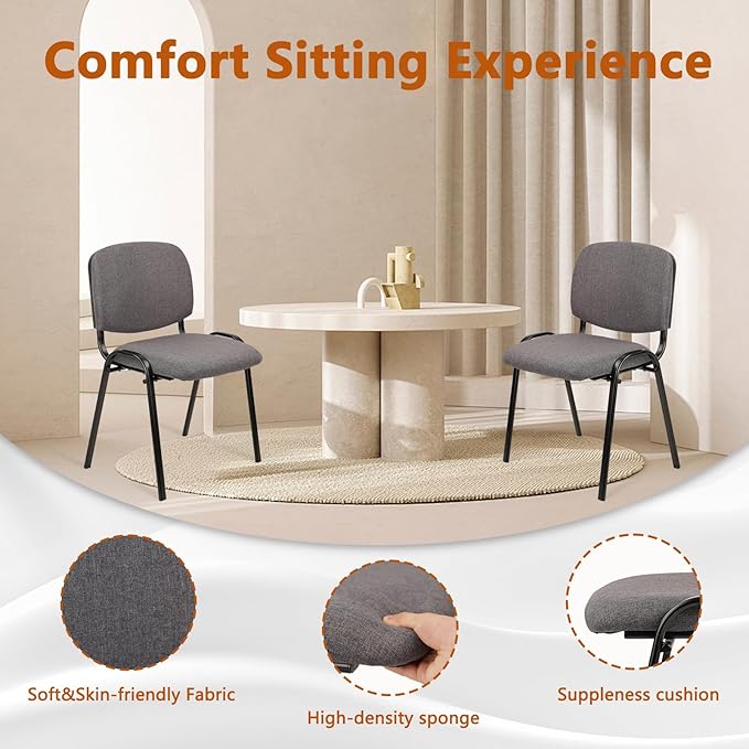 CLATINA Waiting Room Chairs Fabric Stackable Chair Metal Frame with Lumbar Support and Thickened Seat Cushion for Waiting Conference Room Guest Chairs 1 Pack…