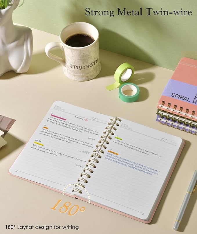 Lined Spiral Journal Notebook for Women, A5 Hardcover Notebooks for Work, 150 Numbered Pages Pink Notebook, 100GSM College Ruled Journals for Writing, Note Taking, 5.75" x 8.38"