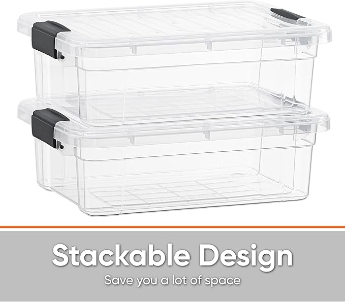 Superio Clear Storage Boxes with Lids, 2.3 Quart Plastic Container Bins for Organizing, Stackable Crates, BPA Free, Non Toxic, Odor Free, Organizers for Home, Office and Dorm, 8 Pack