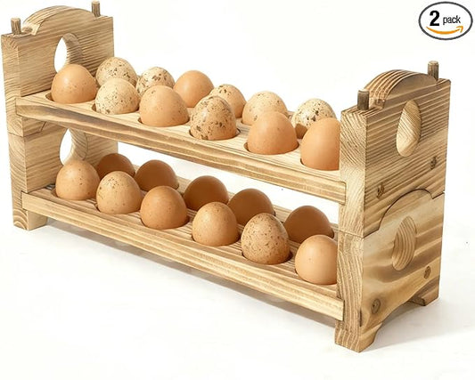 Egg Holder Countertop - Wooden Fresh Eggs Storage for Counter - Pine Wood Egg Organizer Tray Racks