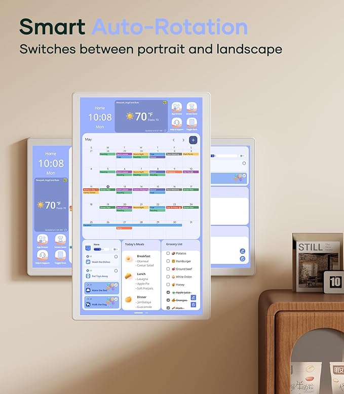 Digital Calendar+ 2: 24 Inch Wall Touch Screen Chore Chart Customize Dashboard Smart Electronic Calendar for Family Schedules Meal Planner Supports All Google Play Apps Wall Mount White