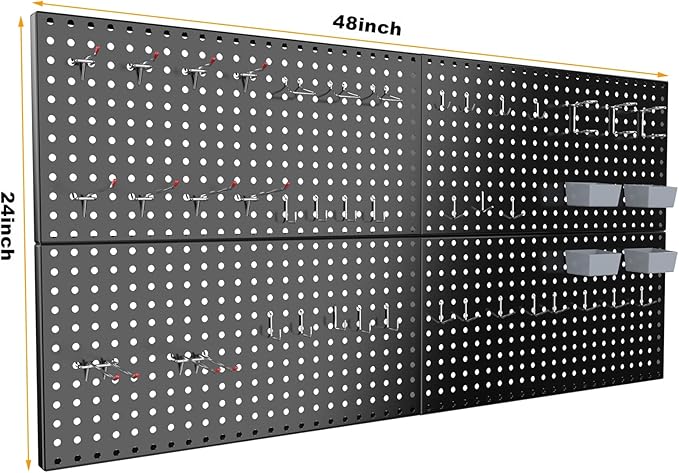Pegboard Smith 4x2ft Metal Pegboard Kit for Tools Storage, Black Pegboard Wall Organizer with Hooks and Pegboard Bins