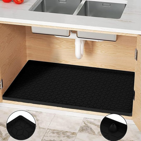 Under Sink Mat, 28"x22" Under Sink Mats for Kitchen, Silicone Waterproof Under Sink Liner, Sink Cabinet Organizer Tray with Drain Hole