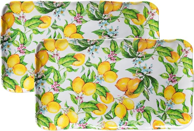 LEHAHA Melamine Lemon Large Rectangular Serving Tray/Platters Set of 2, 17.5" x 10", 2-Piece Melamine Platters Serving Set,Dishwasher Safe