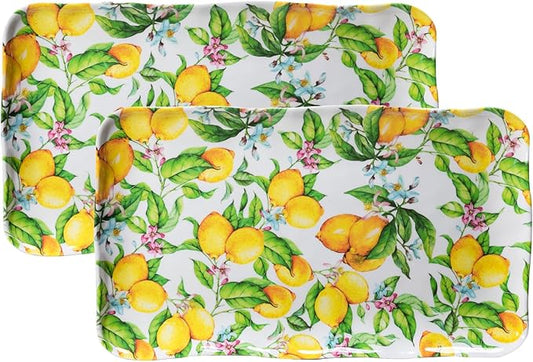 LEHAHA Melamine Lemon Large Rectangular Serving Tray/Platters Set of 2, 17.5" x 10", 2-Piece Melamine Platters Serving Set,Dishwasher Safe
