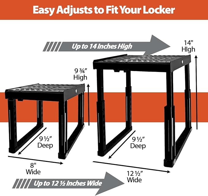 Locker Organizer Shelf， Adjustable Width and Height, Stackable, Ideal Locker Shelf for School, Office, Gym Lockers, or Even Kitchen Cabinets & Under Sink Organization (Blue)