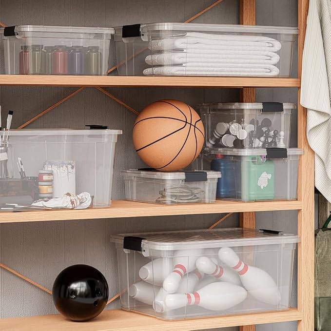 Superio Storage Bins with Lids- 2 Pack, 1.85 Qt Clear Boxes for Organizing, Stackable Plastic Containers- BPA Free, Non-Toxic, Odor Free, Organizer for Home, Office, Dorm