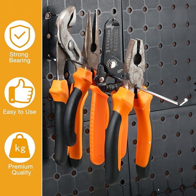 Funrous 100 Pack Peg Board Hooks Stainless Steel Pegboard Hooks Shelving Display Hanging Peg Board Holders for 1/8 and 1/4 Garage Storage Tools Organizer(10 inch)