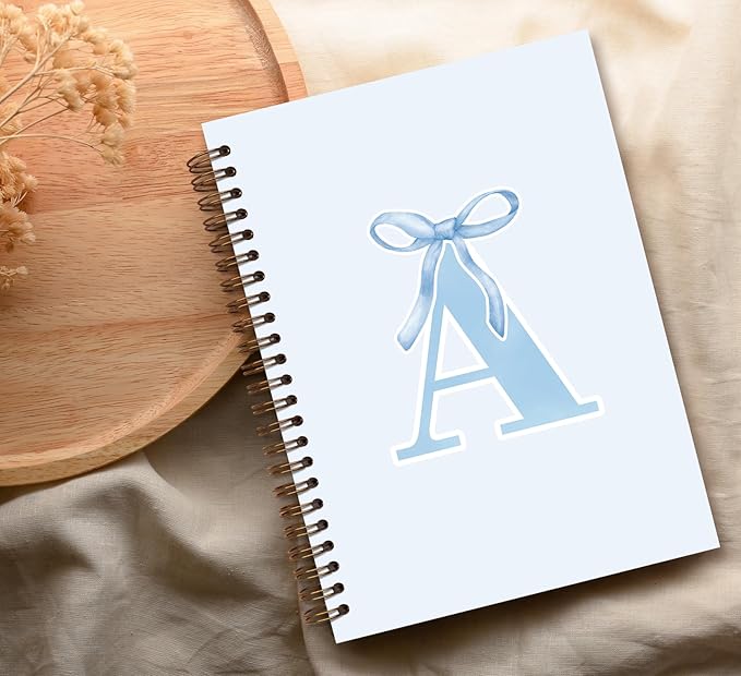 Initial A Notebook Journal,Personalized Teen Girl Gifts,Coquette Trendy Preppy Blue Bow Spiral Notebook,Monogrammed Gifts for Women Teen Girl,College Ruled Hardcover Spiral Notebook 5.5 x 8.3