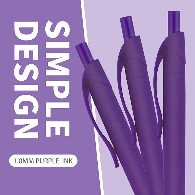 deegtran Retractable Ballpoint Pens, 50 Pack, Medium Point, Purple Ink, Soft Grip, No Bleed, Smooth Writing, Retro Style, Unisex, Ambidextrous
