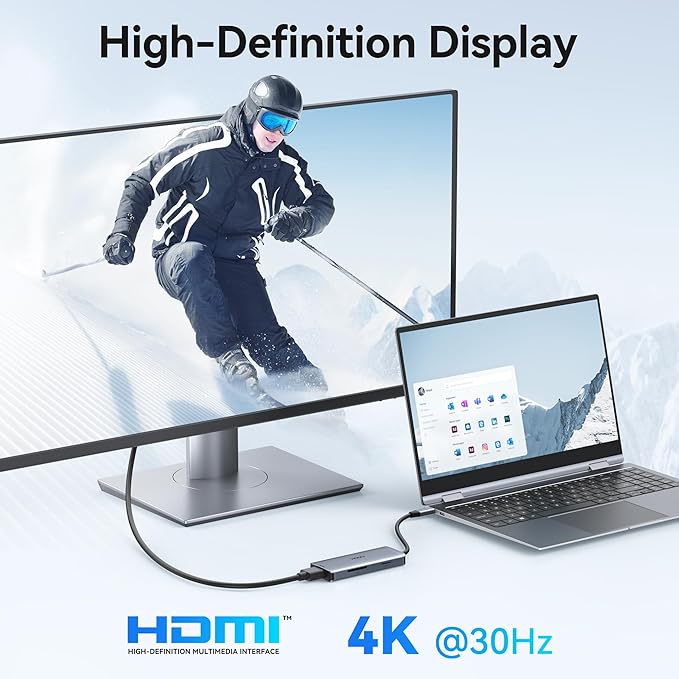 USB-C Hub Multiport Adapter for MacBook Air/Pro - 6 in 1 HDMI Dongle with 4K, USB 3.0 Ports, SD/TF Card Reader for MacBook m1/m2/m3/m4, Dell XPS, HP, Lenovo, Surface and Other Type-C Devices