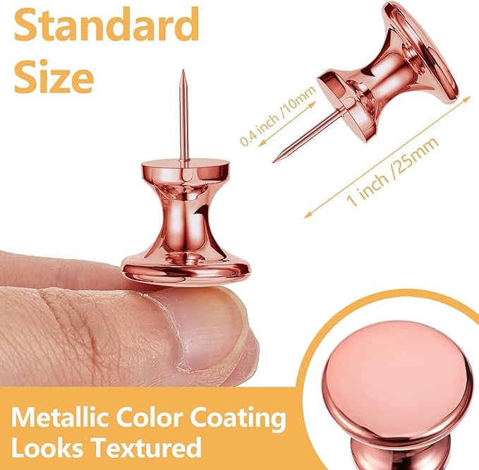 Outus 100 Pcs Giant Push Pins Large Thumb Tacks Plastic Heads 1 Inch Jumbo Push Pins for Cork Board Map Posters Office School(Gold, Silver, Bronze, Rose Gold, Gray)