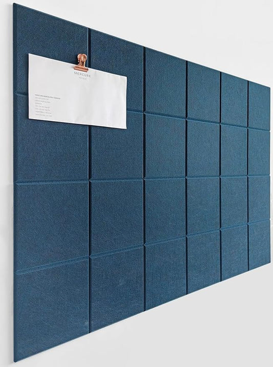 Cork Board 24 x36 Alternative - 6 Pack Felt Wall Tiles with Safe Removable Adhesive Tabs, Cork Boards for Walls for Home Office Pin Board Tack Board Cork Board - Prussian Blue