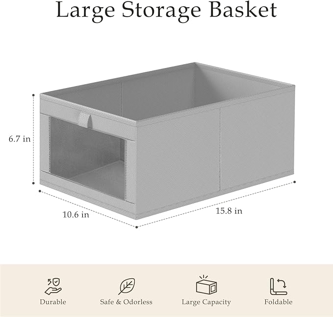 Criusia 8 Pack Linen Closet Organizers and Storage, Large Linen Closet Baskets for Organization, Foldable Storage Containers for Toys, Clothing, Towels, Jeans, Books, Shelves, Grey