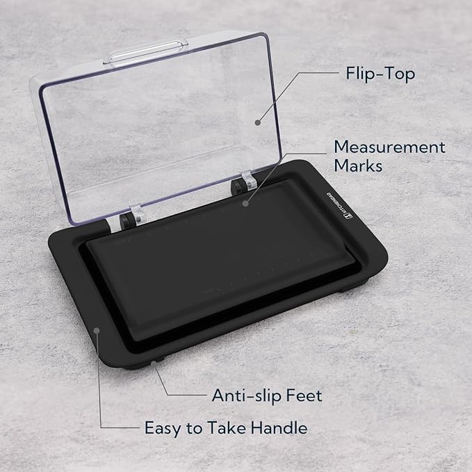 KITCHENDAO Airtight Flip-Top Butter Dish with Lid for Countertop and Refrigerator, Butter Keeper, Plastic Butter Holder Tray for 2 Sticks East Coast/West Coast/European Style/ Kerrygold Butter (Black)