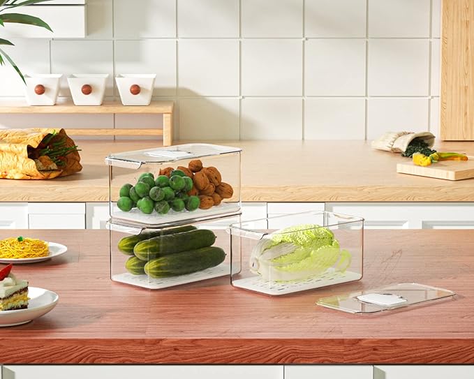 Large Lettuce Keeper Crisper, Vegetable Salad Storage Containers for Fridge, Refrigerator Food Storage Container, Berry Bins 5700 ml - Pack of 2