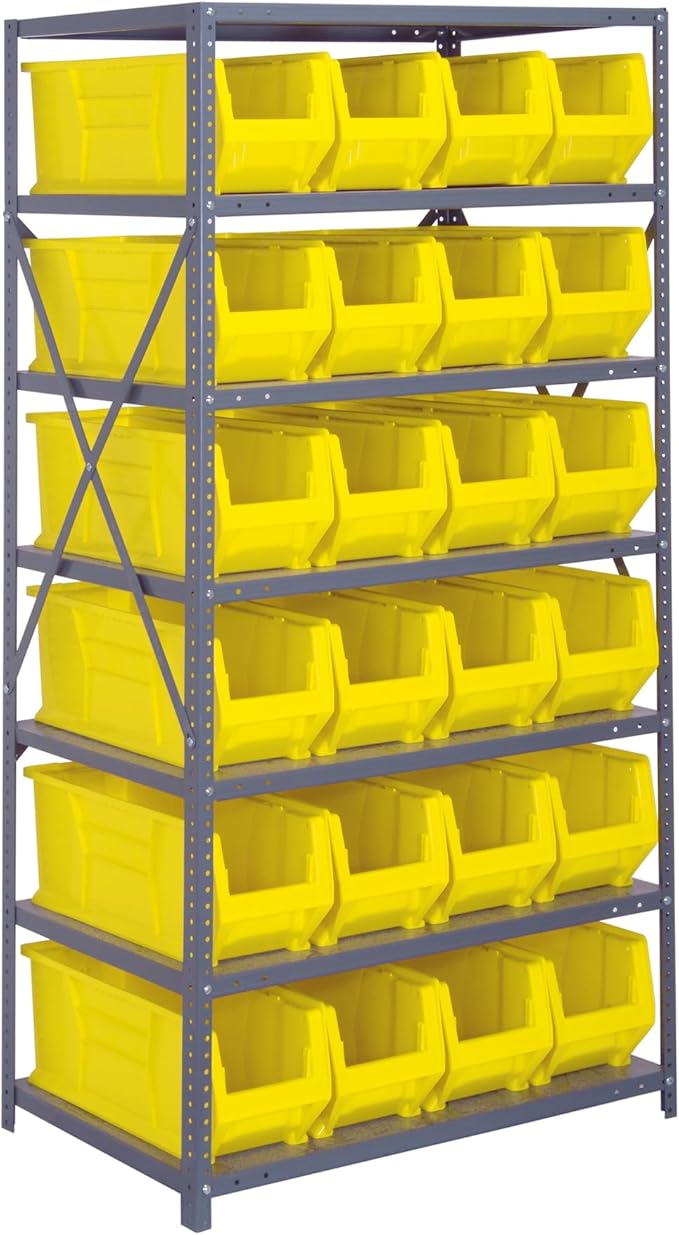 Quantum Storage Systems Wire Shelving Unit W/24 Yellow Bins