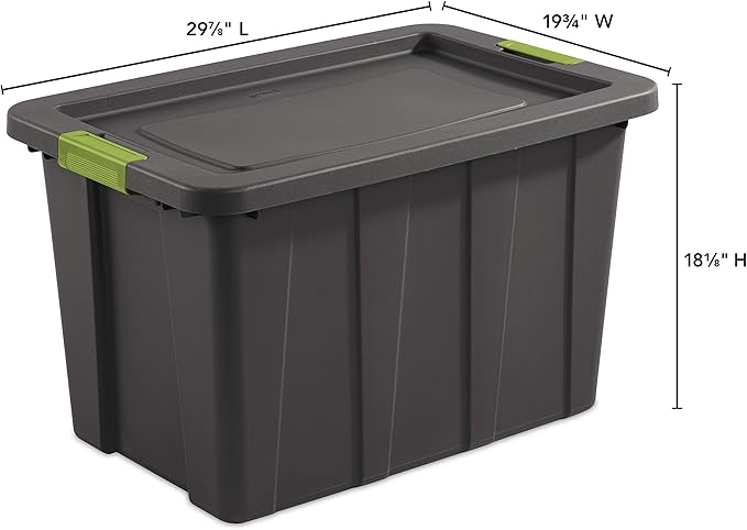 Sterilite 30 Gal Latching Tuff1 Storage Tote, Stackable Bin with Latch Lid, Plastic Container to Organize Garage, Basement, Gray Base and Lid, 4-Pack