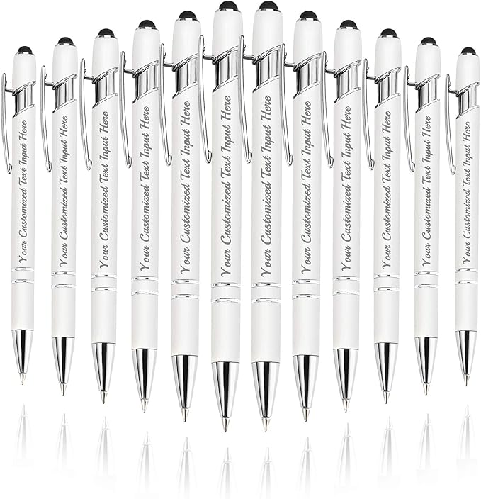 Personalized Ballpoint Pen 12pcs, Custom Pens Free Engraved Bulk with Name Logo, Soft Black Ink Stylus with Touch Metal Office, Gift for Anniversaries, Graduations, Birthdays
