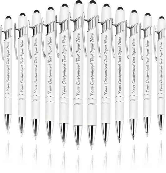 Personalized Ballpoint Pen 12pcs, Custom Pens Free Engraved Bulk with Name Logo, Soft Black Ink Stylus with Touch Metal Office, Gift for Anniversaries, Graduations, Birthdays
