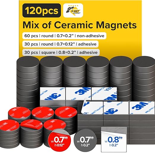 X-bet MAGNET Pack of 120 Magnets Round and Squares with Adhesive Backing high-Strength, Versatile Magnets Perfect for Home, Office and Projects - Reliable
