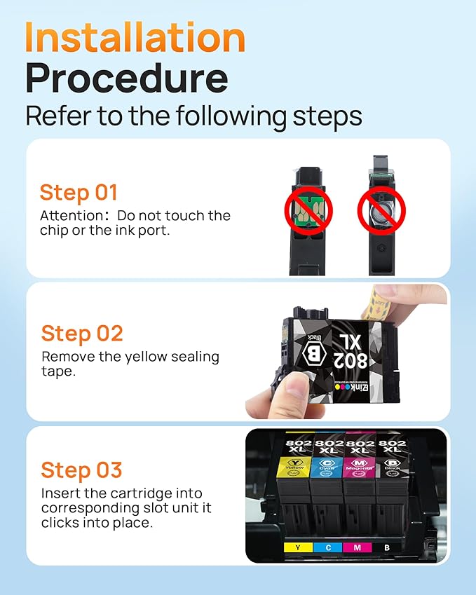 E-Z Ink Remanufactured Ink Cartridge Replacement for Epson 802XL 802 T802XL T802 to use with Workforce Pro WF-4740 WF-4730 WF-4720 WF-4734 EC-4020 EC-4030 (1 Black, 1 Cyan, 1 Magenta, 1 Yellow)