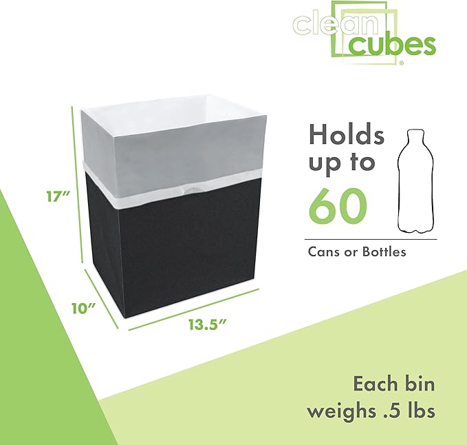 | 13 Gallon Disposable Trash Cans (3-Pack) with Fitted Trash Bags - Reusable Garbage and Recycling Bins for Parties, Events, and More (Black - 17" Height x 13.5" Width x 10" Depth)