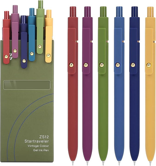 FIOVER Gel Pens, 6pcs 0.7mm Fine Point Black Ink, Smooth Writing Pens for Journaling, Nurse Aesthetic Cute Office School Supplies, Gifts for Women and Men (6Pcs Gold Vintage -Black ink)