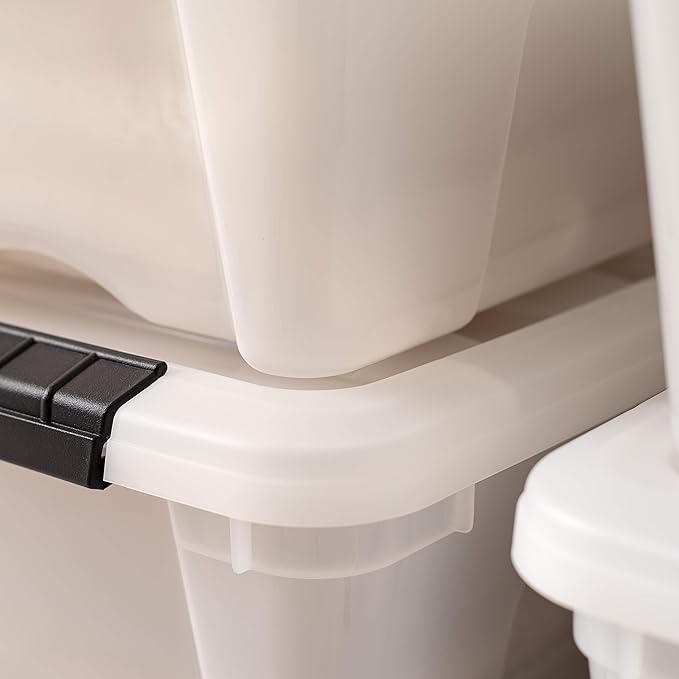 IRIS USA 13 QT Plastic Storage Box with Lid and Latches - 6 Pack - BPA-Free, Discreet Organizing Solution, Durable Nestable Stackable Containers, Secure Pull Handle - Pearl