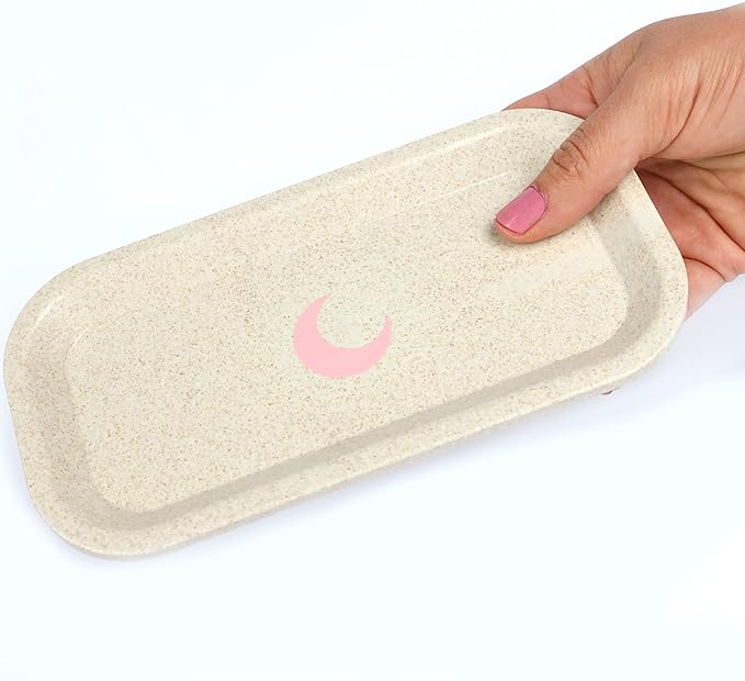 Brando Moon Small Tray - Cream Lightweight Plant Based Tray - Made from Plants - Low Carbon Kitchen Tool - Curved Edges and Smooth Surface - Travel Size 8 x 4.1 inches