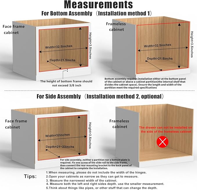 32''W x 21''D x 3''H Pull Out Cabinet Drawer Soft Close Slide Out Wood Organizer for Kitchen, Finished, Bottom and Side Assembly (Wood Drawer Part Width is 31inch)